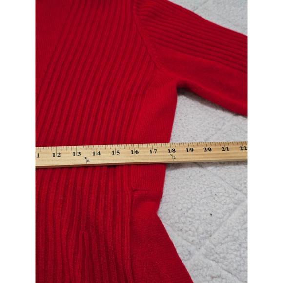 Magaschoni Cashmere Red Turtleneck Peplum Ribbed Knit Long Sleeve Sweater XL - Picture 7 of 10